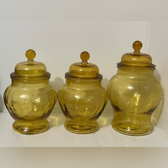Vintage Amber Glass Canister Apothecary Jars Set of 3 - Picture 9 of 11